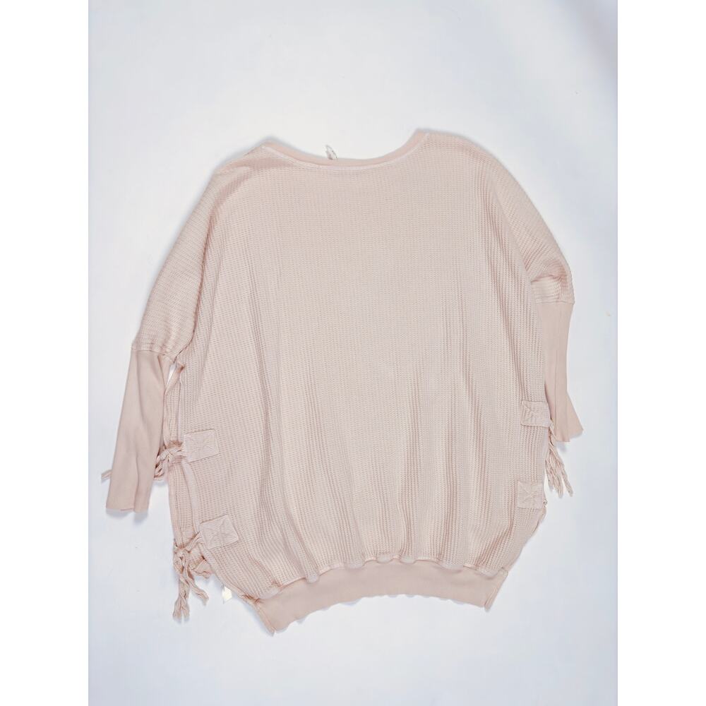 Free People FP One Oversized Thermal Side Tie Cream Ivory Boho Cozy Lounge Top - Picture 10 of 14